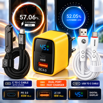45W GaN Digital Display Dual Port Fast Charger Combo