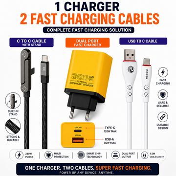 200W Dual Port Fast Charger + 2 Fast Charging Cables