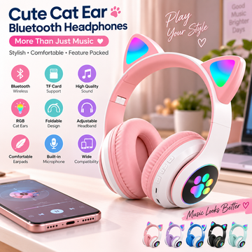 Cat Ear Bluetooth Headphones with RGB Lighting & TF Card Support