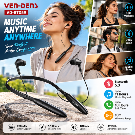 Premium Wireless Neckband Earphones with Deep Bass & Clear Calls