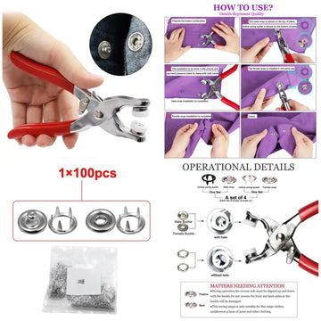 Metal Snap Button Kit – Tool + 100 Ring Buttons